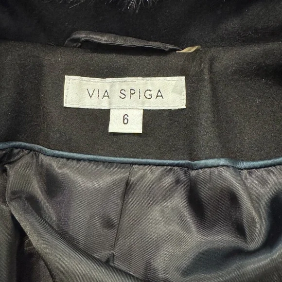 Via Spiga Black Trench Coat with Faux Fur Collar - Picture 10 of 10